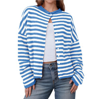Women's Striped Contrast Color Sweater Long Sleeve Casual Cardigan