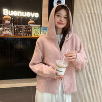 Women's Korean-style Hooded Double Zipper Knitted Bottoming Shirt