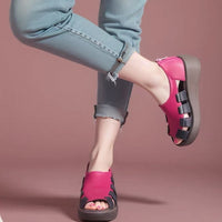 Womens Genuine Leather Wedge Sandals With A Thick Comfortable Sole
