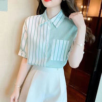Summer Temperament Polo Collar Slim-fit Long Sleeve Chiffon Shirt
