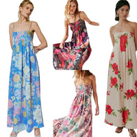 Strap-printed High-waist Belt A-line Dress