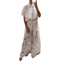 Cardigan Top And Wide-leg Pants Two-piece Set