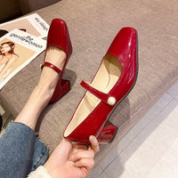 French Retro One Word With New Square Toe Mary Jane Shoes