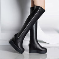 Over-the-knee Long-tube Wedge Heel Heightening And Slimming Stretch Boots