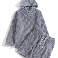 Men's Slim-fit Crew-neck Long-sleeve Shorts Plaid Two-piece Set