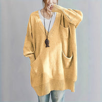 Loose-fitting V-neck Long Sleeves Outerwear Sweater