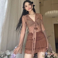 Outdoor V-neck See-through Strap Bare Midriff Slim Fit Slimming Cardigan