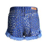 Hot Sale Ripped Loose High Waist Rivet Denim Shorts Printed Pants