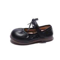 Children Black Korean Style Bow Leather Shoes