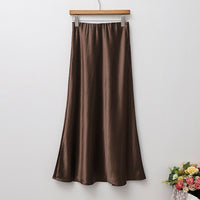 Acetate Satin Skirt Womens Autumn High-Waisted Slimming A-Line Skirt