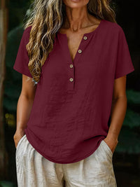 Women's Casual Solid Color Cotton-Linen Short-Sleeve