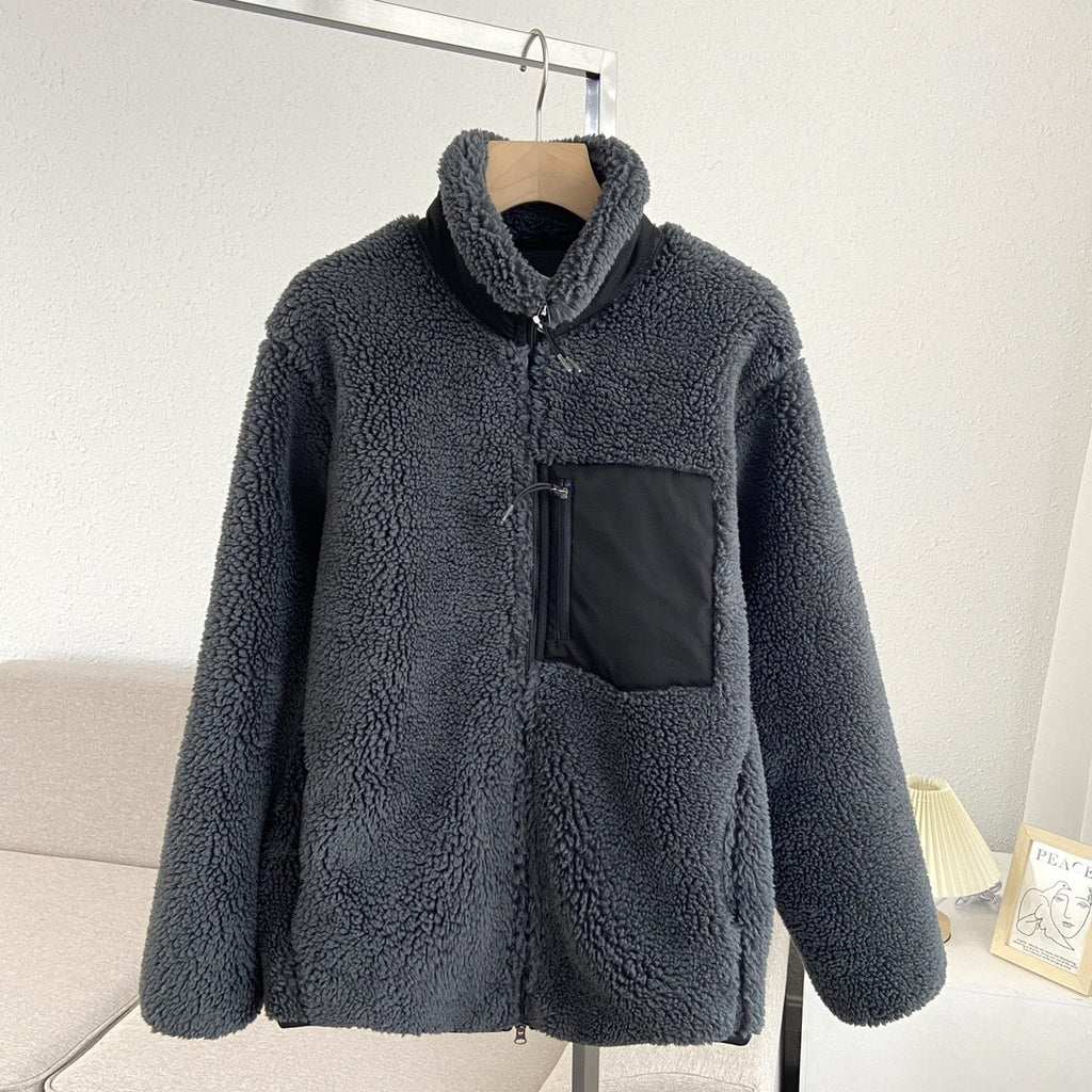 Couple's Autumn And Winter New Loose Zip Windproof Lamb Wool Coat For Women