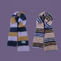 Versatile Soft Yarn Dopamine Contrasting Striped Double-sided Scarf For Women