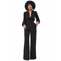 Waist Long Sleeve Fashion Casual Wide-leg Jumpsuit