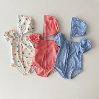 Girls' Baby Bubble Sleeve Printed One-piece Swimsuit