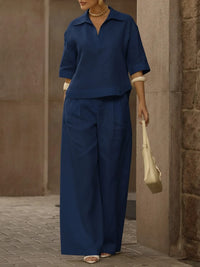 Solid-color Slimming Versatile Wide-leg Pants Two-piece Set