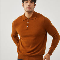 Pure Cashmere Men's Polo Collar Pullover Short Sweater