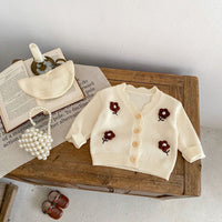 Baby Embroidered V-neck Knitted Cardigan Long-sleeved Sweater