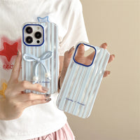 Simple And Versatile Blue Striped Bow Phone Case