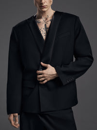 Black Wide Lapel Asymmetric Blazer