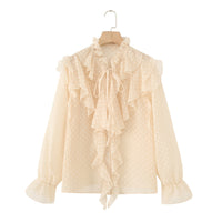 Laminated Decoration French Tulle Long Sleeve Shirt
