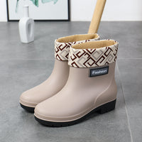 Fashion Work Wear Rain Shoes Adult Warm Women's Mid-calf Rain Boots