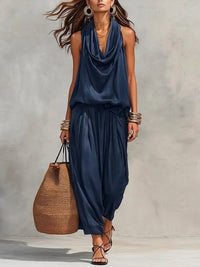 Womens Draped-Neck Vest And Casual Pants Set
