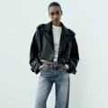 Autumn New European And American Leisure Imitation Leather Loose Short Trench Coat