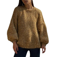 European And American Loose Round Neck Fashion Sequined Mohair Sweater Lantern Sleeve