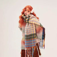 Colorful Striped Wool Ball Warm Scarf