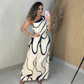Printed Off-shoulder Chic And Elegant Figure-hugging Maxi Dress