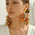 Long Fabric Chiffon Petal Tassel Earrings For Women Bohemian Handmade Jewelry Perfect For Summer Party Tropical Beach Vacation