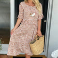 Womens Hot Bestseller Summer Crew-Neck Printed Short-Sleeve Dress