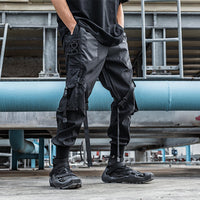 Men's Tooling Trousers, Trendy Brand Streamer, Multi-pocket, Drawstring Casual Trousers