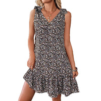 SpringSummer New V-Neck Bow-Knot Floral Tank Dress