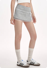 Gray Midi Skirt With Patchwork Lace Trim For Women, Summer