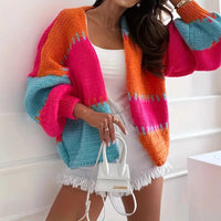 Contrast Color Patchwork Knitting Cardigan