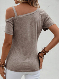 EMERY ROSE Asymmetrical Collar Button Detail T-Shirt