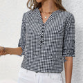 Elegant Retro Plaid Striped Three-quarter Sleeve Shirt