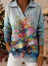 Gradient Flowing Light Buttonless Sequin-filled Dreamy Pattern Polo Shirt