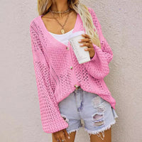 Hollow Personality V-neck Loose Cardigan Button Sweater