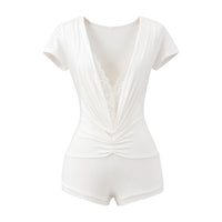 Pure Desire Style Lace Stitching Deep V Jumpsuit