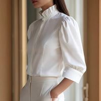 Minimalist Figure-flattering Versatile Stand-collar Blouse For Women