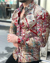 New Men's Lapel Casual Youth Printed Top