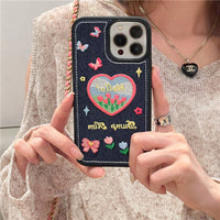 Ins Jeans Embroidery Flower Love Mobile Phone Case