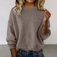 Fashionable Crew-neck Solid-color Sweater