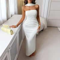 Elegant Lace-Up Solid Color Dress For Women