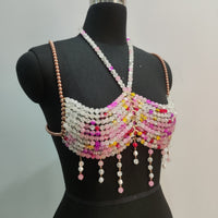 Gradient Color Glass Beaded Chest Necklace Heavy Industry Colorful Beads Body Chains