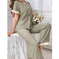 New European And American-style V-neck Short-sleeve Pants Loungewear Two-piece Set