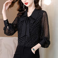 Bow Chiffon Shirt Letter Printed Loose Top